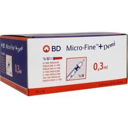 Eine Schachtel mit Insulinspritzen der Marke BD, 0,3 ml.